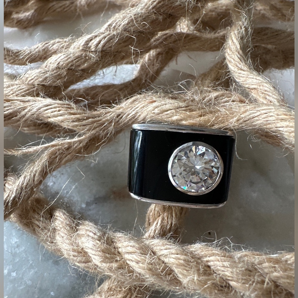 Art Deco Obsidian CZ cocktail ring